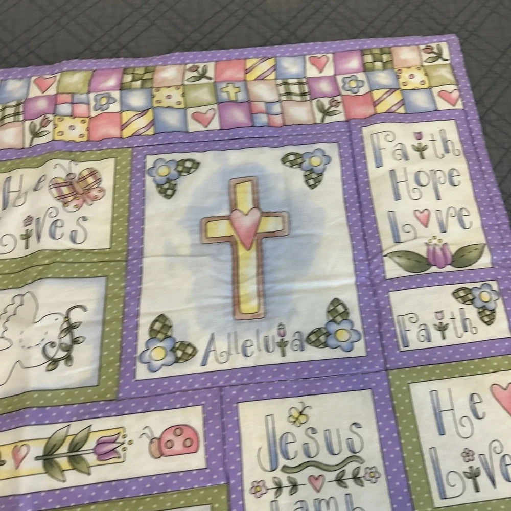Religious Christian Lamb Cross Quilted Baby Blanket‎ 32x41 Handmade Nursery